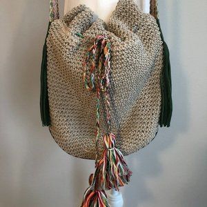 NEW Crochet Bucket Bag with Green Leather Trim by POL